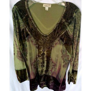 ONE WORLD LIVE & LET LIVE BLOUSE W/VELVET ACCENTS